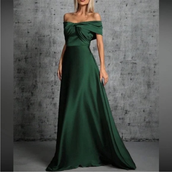 Luxe twist front off shoulder party formal wedding gown dress - Picture 11 of 16